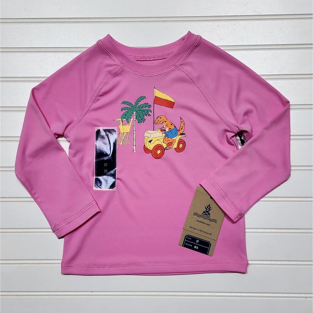 NWT Chubbies The Dino Racers Toddler Rashguard Size 3T Pink